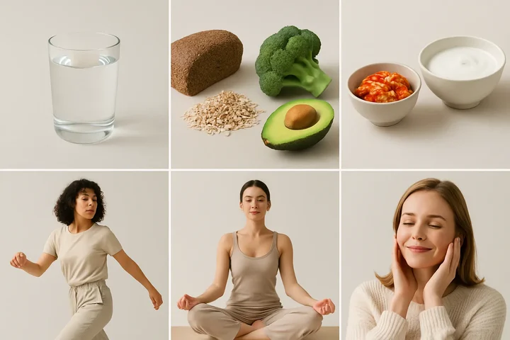 Infographic showing 7 essential gut reset tips with icons