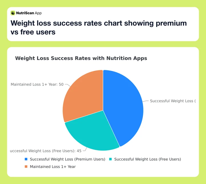 Weight loss success rates chart showing premium vs free users