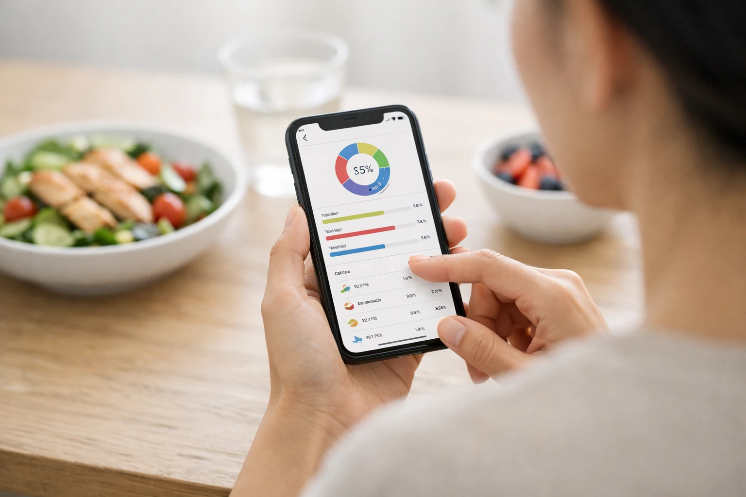 Person using a calorie tracking app on their smartphone to monitor nutrition