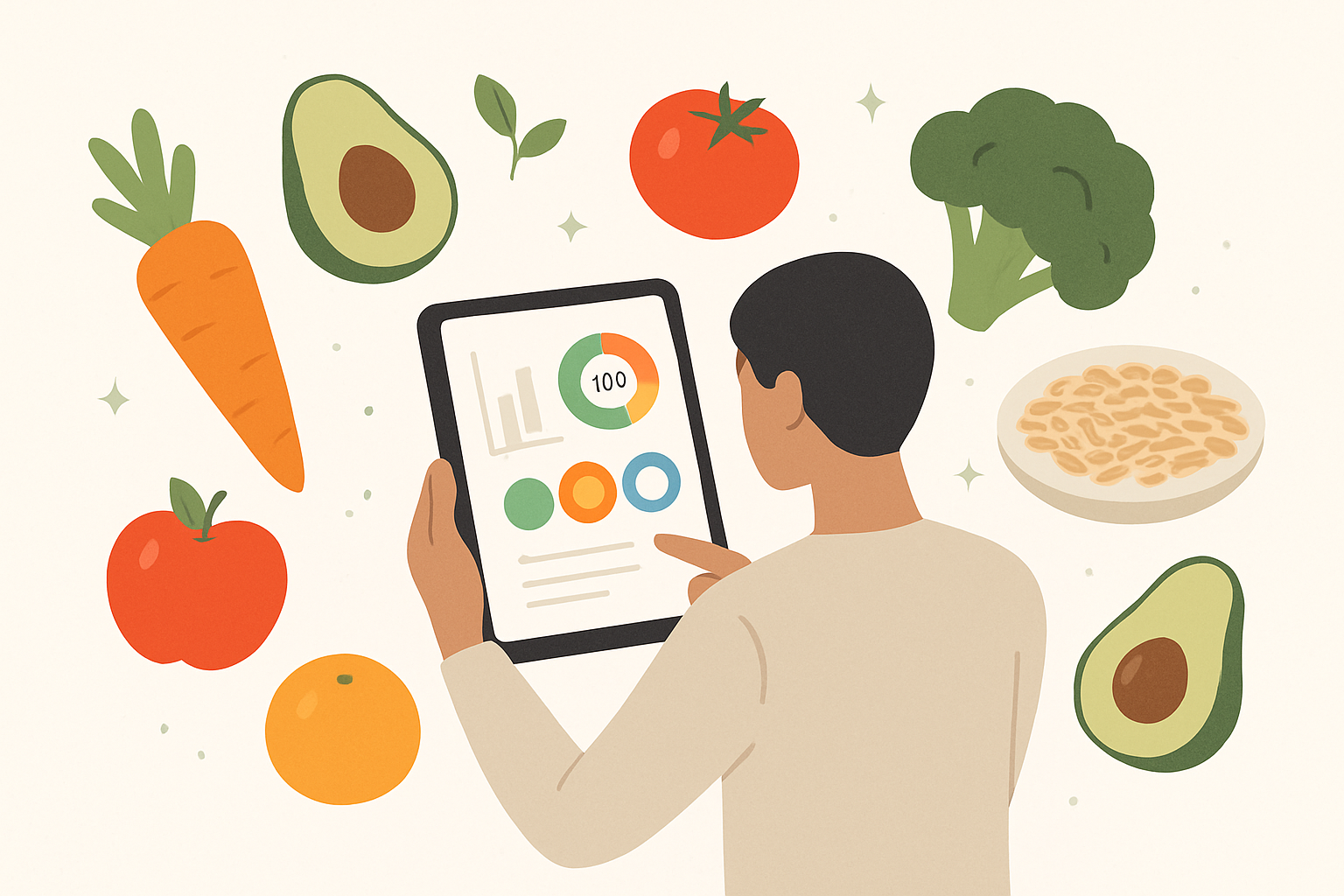 Person looking at personalized nutrition data on a device, representing the transformation from generic diet plans to customized nutrition solutions