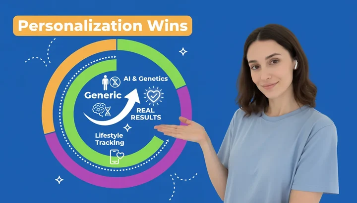Person looking at personalized nutrition data on a device, representing the transformation from generic diet plans to customized nutrition solutions