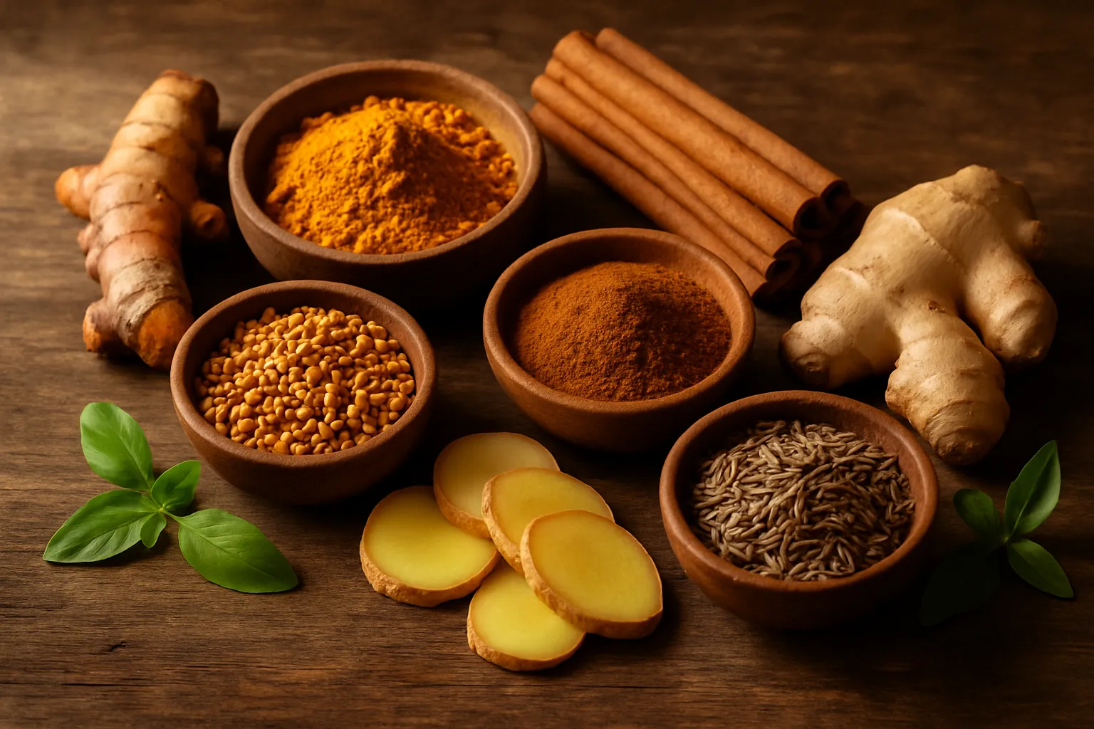 PCOS power spices - turmeric, cinnamon, fenugreek, ginger for insulin resistance