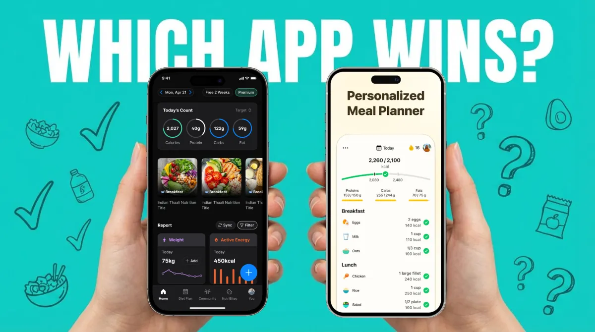Comparison of NutriScan and Fitia nutrition tracking apps showing key features and differences
