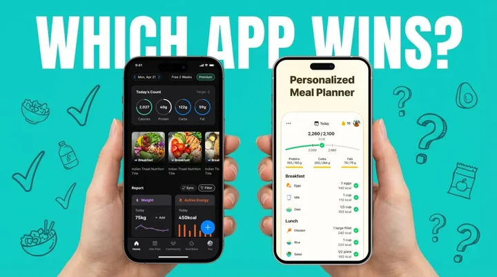 Comparison of NutriScan and Fitia nutrition tracking apps showing key features and differences