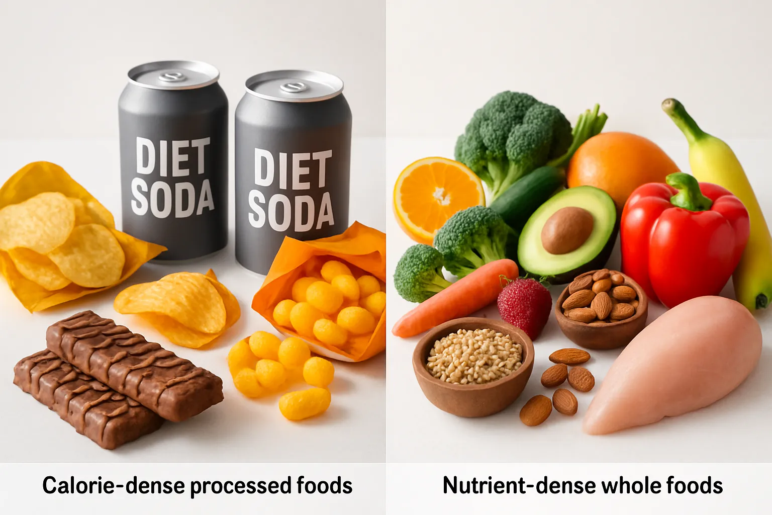 Calorie-dense processed foods versus nutrient-dense whole foods comparison