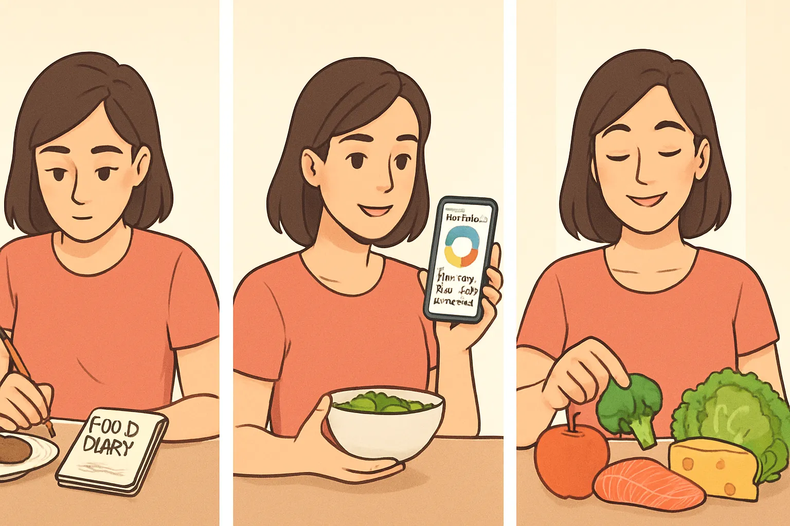 Three-stage progression showing evolution from basic calorie counting to comprehensive nutrition analysis