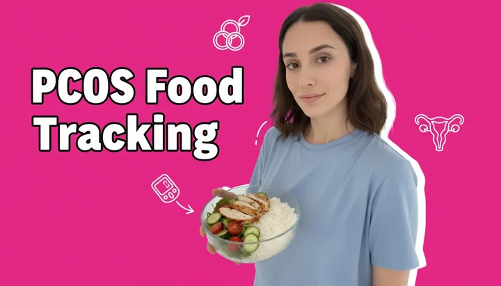 Woman in serene setting with healthy foods representing PCOS management through nutrition and food tracking