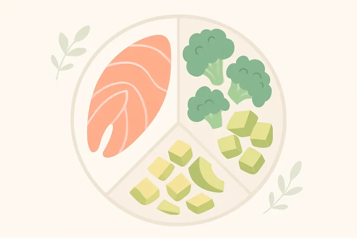 Balanced PCOS-friendly meal showing optimal macro distribution with protein, carbs, and healthy fats