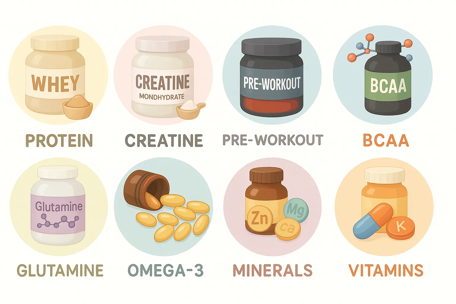 Modern fitness supplements arranged with fresh ingredients, representing the science-backed approach to supplementation