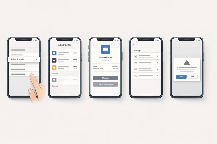 Visueller Guide mit den Schritten zur Abo-Kündigung auf dem Smartphone