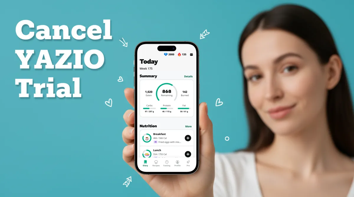 Person checking phone subscription settings to cancel YAZIO free trial before being charged