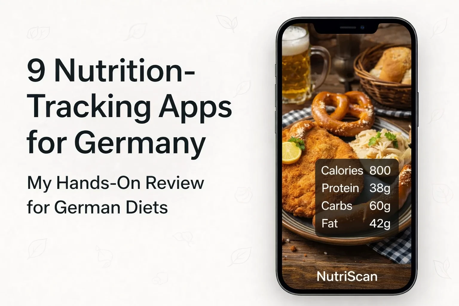 9 Ernährungs-Tracking-Apps im Vergleich für deutsche Küche, zeigt Smartphone mit Schnitzel-Teller und Nährwert-Overlay