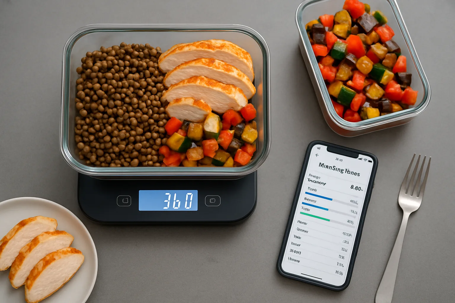 Barquettes de meal prep saines avec des aliments colorés disposées sur une table