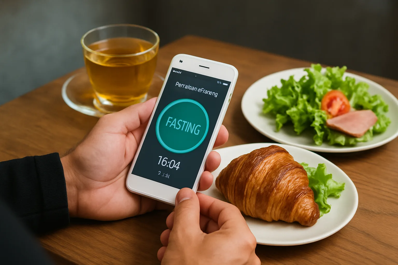 Personne qui consulte des offres d’applis de jeûne sur son smartphone