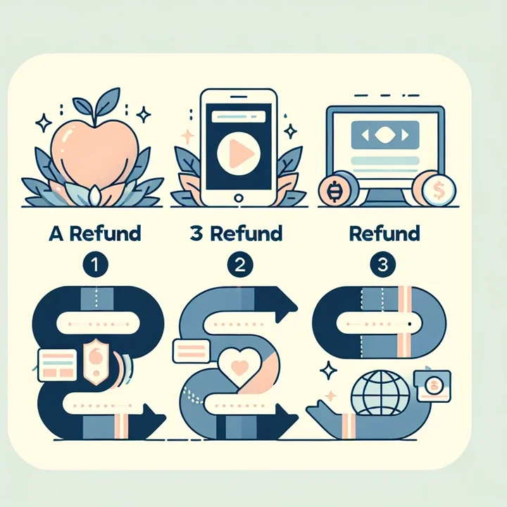 Guide visuel pas à pas montrant les trois parcours de remboursement Apple, Google et achat sur site web