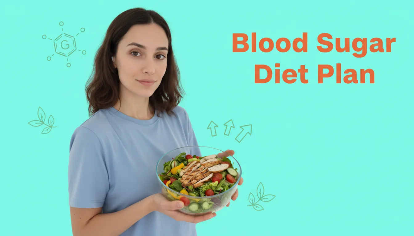 Colorful balanced meal with vegetables, lean protein, and whole grains representing smart blood sugar management