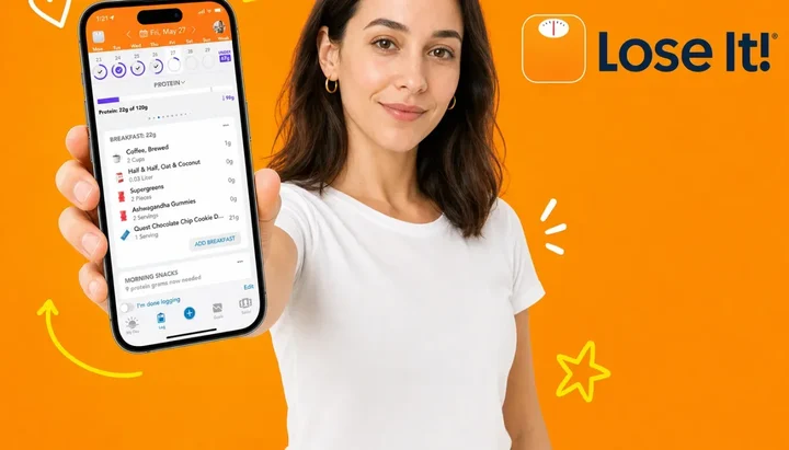 Smartphone with a calorie tracking app beside a fresh healthy meal, representing the best Lose It alternatives in 2026