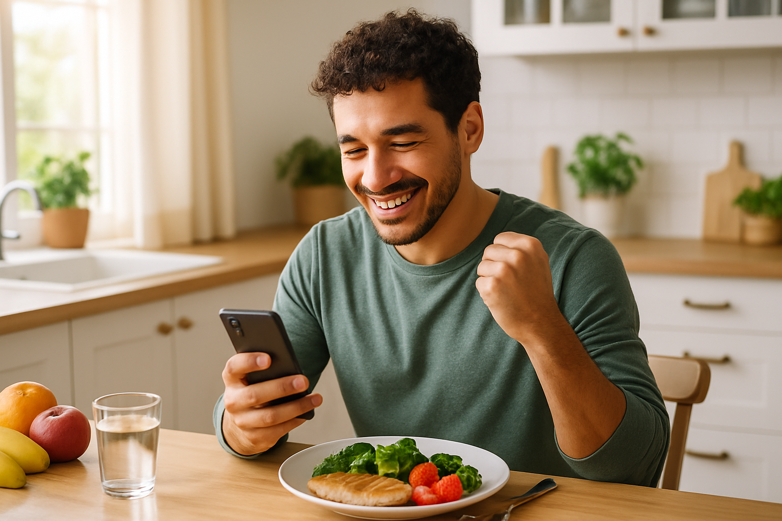 Person celebrating small weekend diet victory with healthy meal