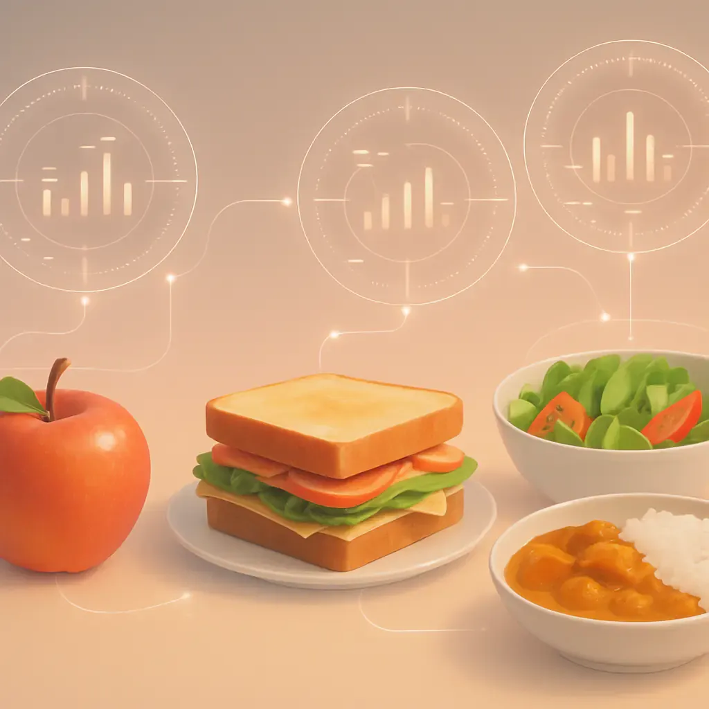 AI food analysis visualization showing nutrient breakdown for multiple food items