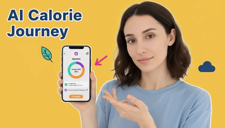 AI-powered smartphone app analyzing a healthy meal for calorie counting with modern tech interface