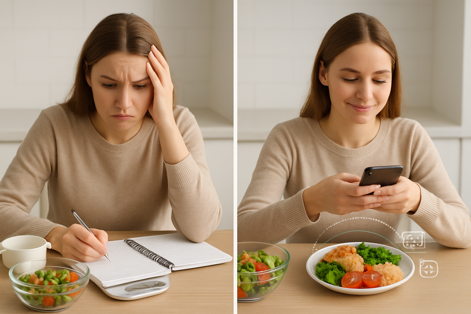 Traditional vs AI Calorie Tracking Comparison showing time and accuracy differences
