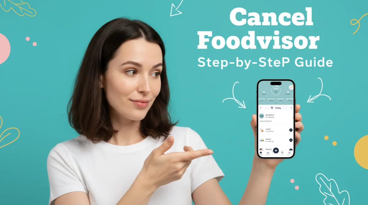 Smartphone showing subscription cancellation screen next to a fresh salad bowl on a marble desk