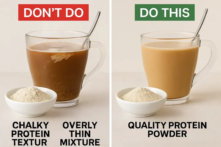 Common protein coffee mistakes to avoid showing wrong methods vs correct techniques