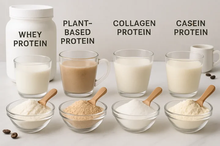 Protein types comparison showing mixing smoothness, flavor compatibility, and nutritional profiles