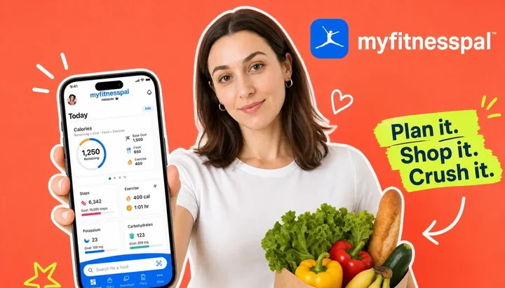 Paper grocery bags full of fresh vegetables delivered to a sunlit doorstep next to a smartphone