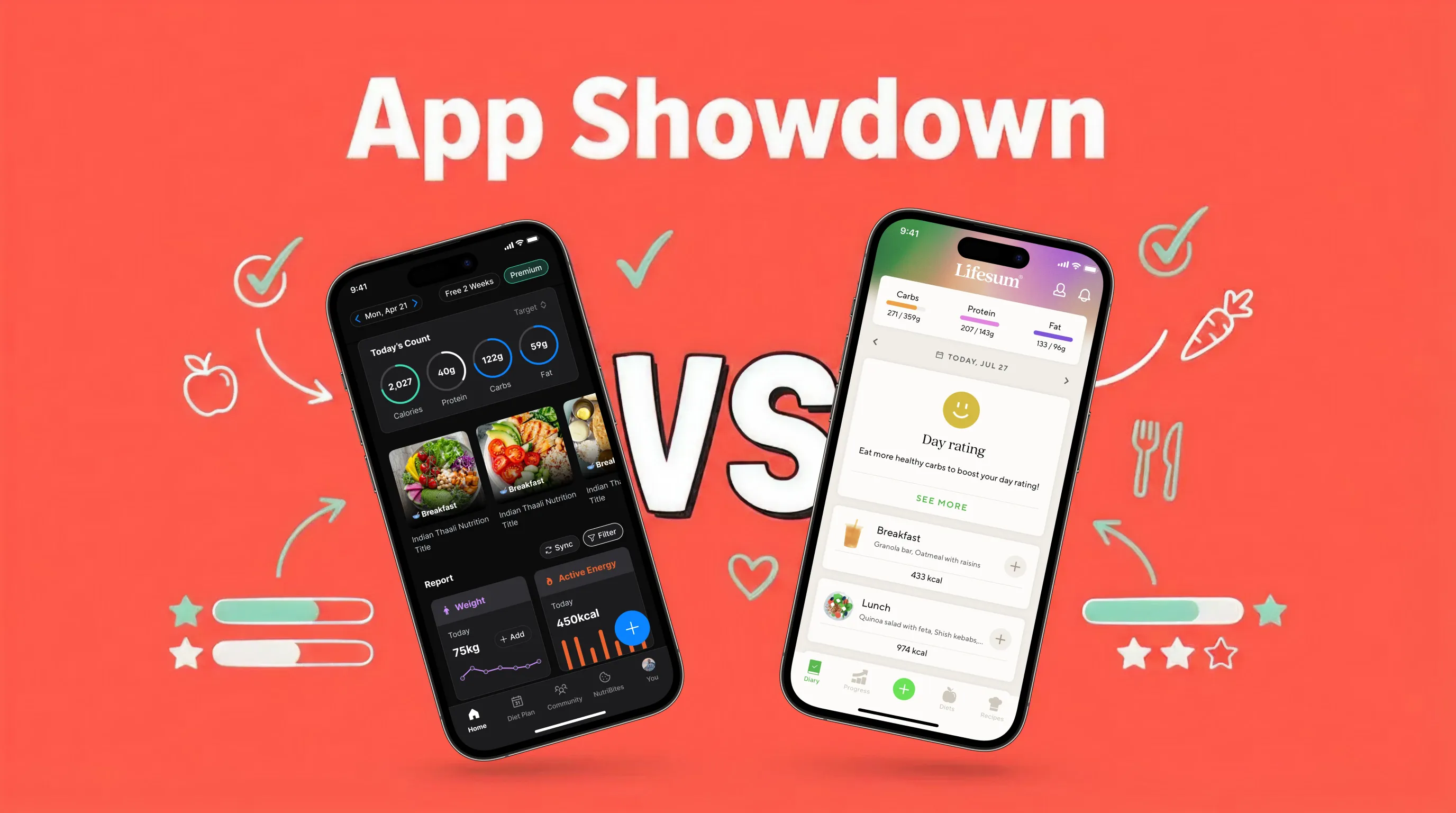 Side-by-side comparison of NutriScan and Lifesum nutrition tracking apps