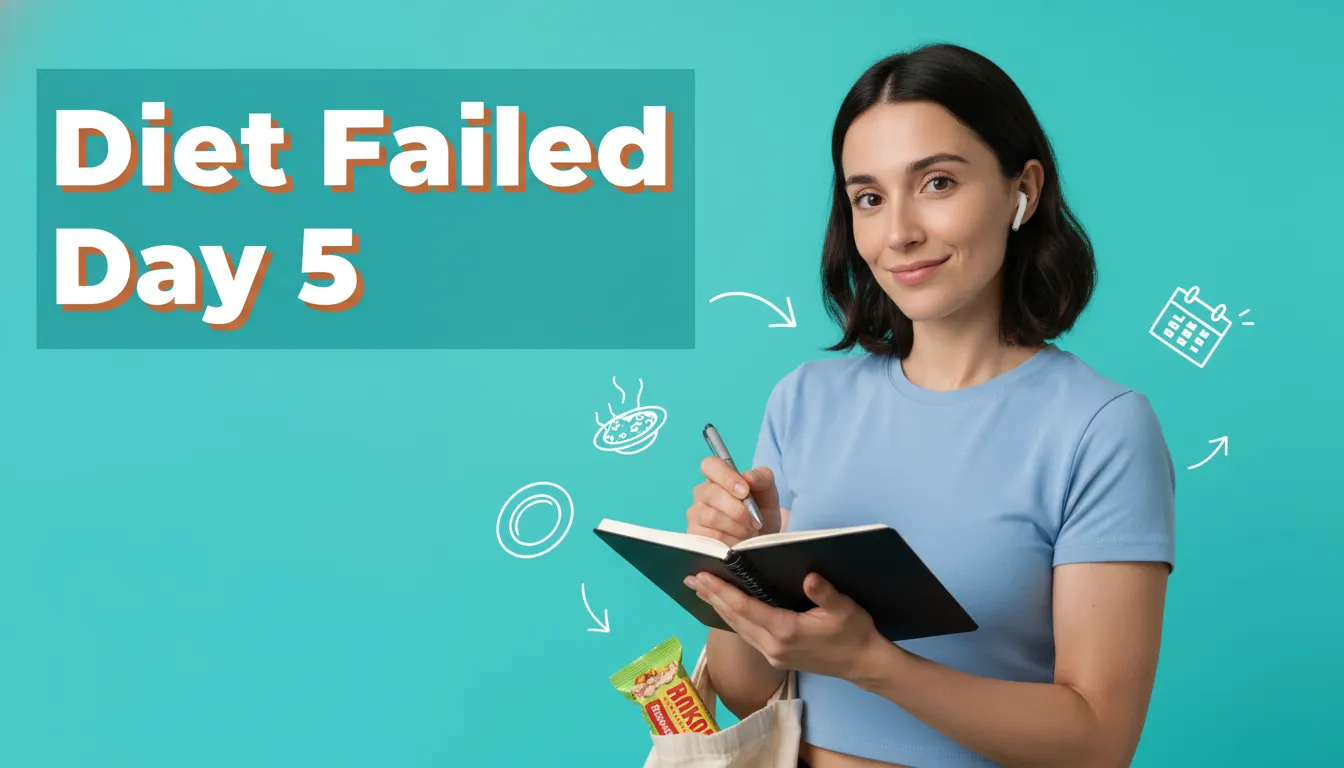 Person looking frustrated at a crumpled diet plan with healthy food scattered around