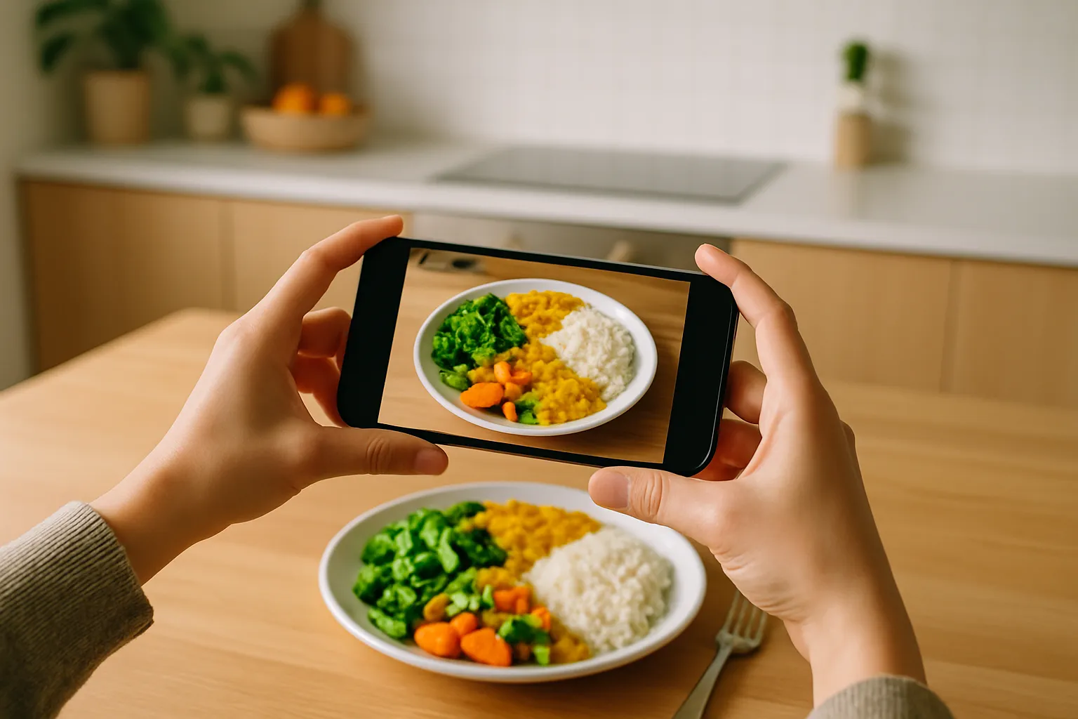 Person tracking food with smartphone - the modern approach to diet success