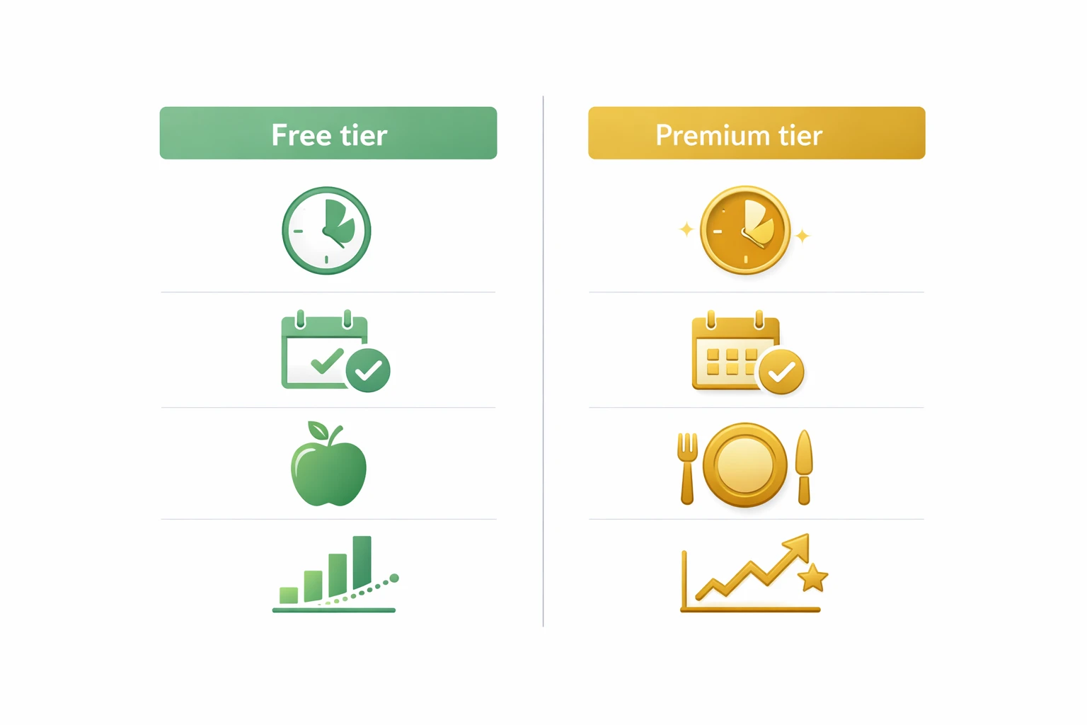 Fastic free vs Plus comparison showing basic and premium feature tiers side by side
