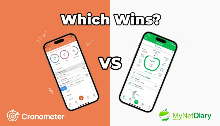 Cronometer vs MyNetDiary 2026 comparison showing nutrient tracking depth, food databases and health markers
