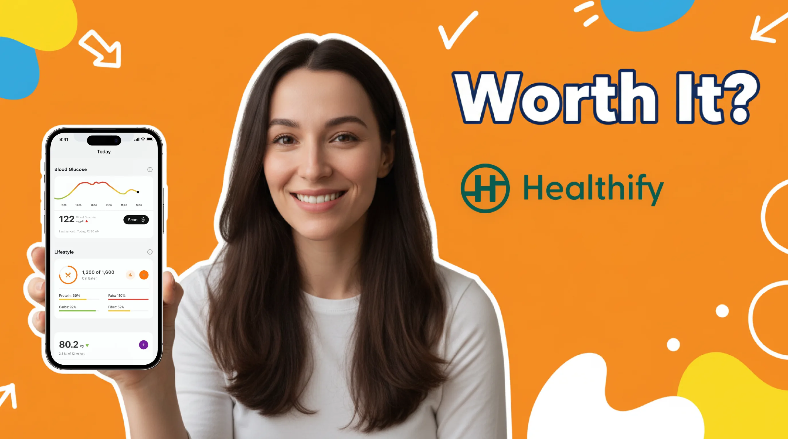 HealthifyMe app review showing Ria AI coaching and Indian food tracking features on a smartphone