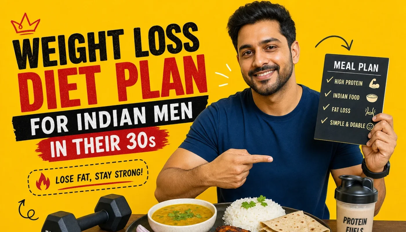Indian man eating a wholesome Indian meal at home - weight loss diet plan for men in their 30s