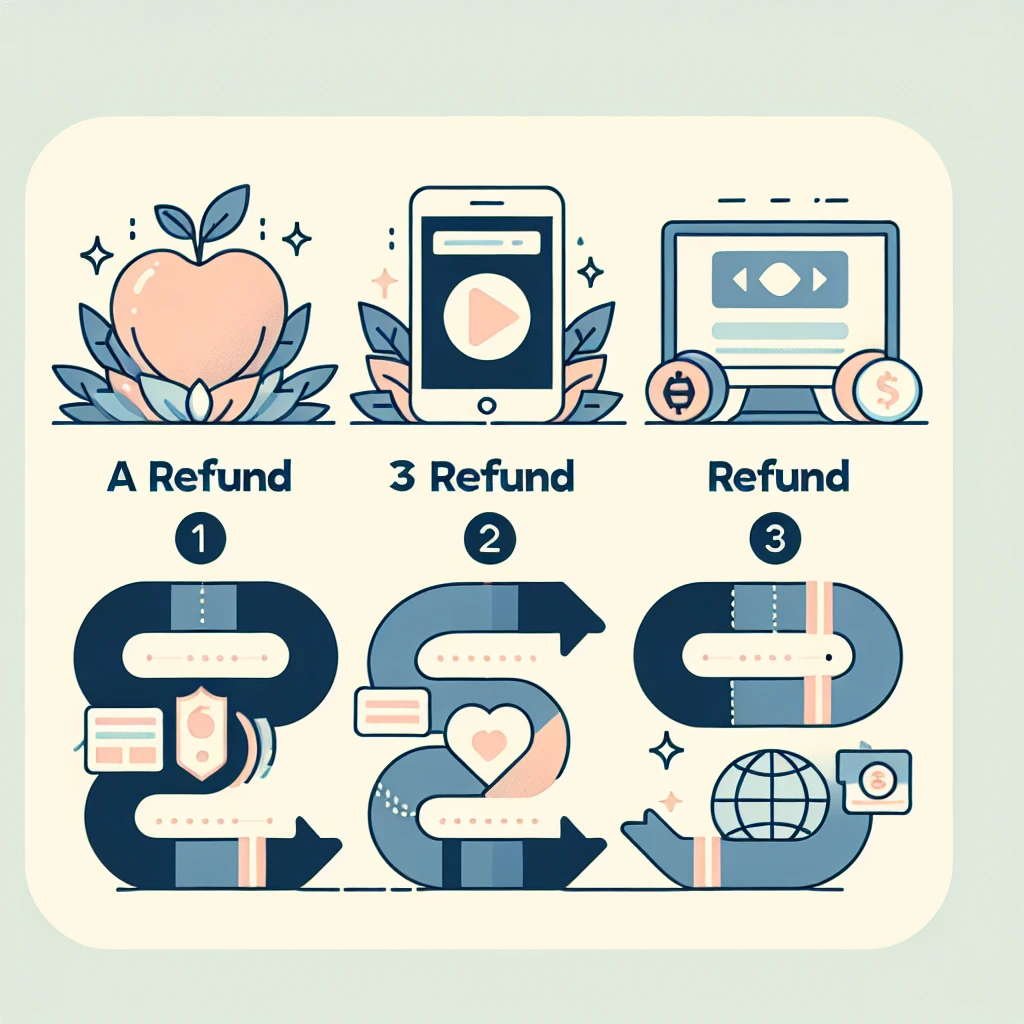 Step-by-step visual guide showing the three refund paths for Apple, Google, and website purchases
