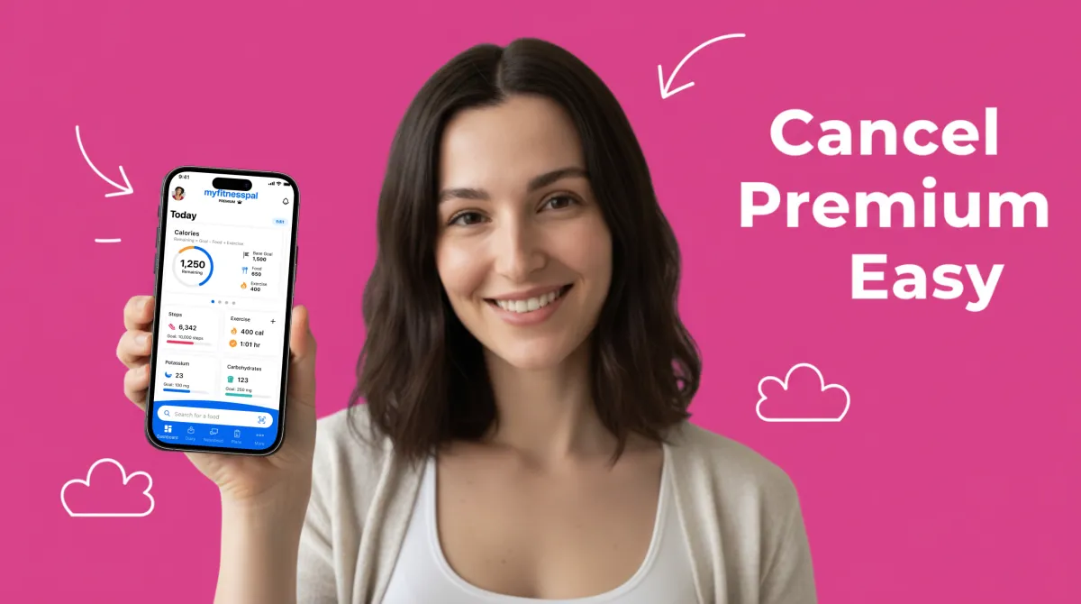 Person holding smartphone showing subscription settings screen on a clean white desk