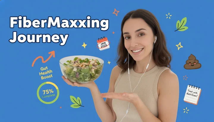 Vibrant arrangement of high-fiber foods including vegetables, whole grains, legumes, and fruits representing the FiberMaxxing journey to better gut health