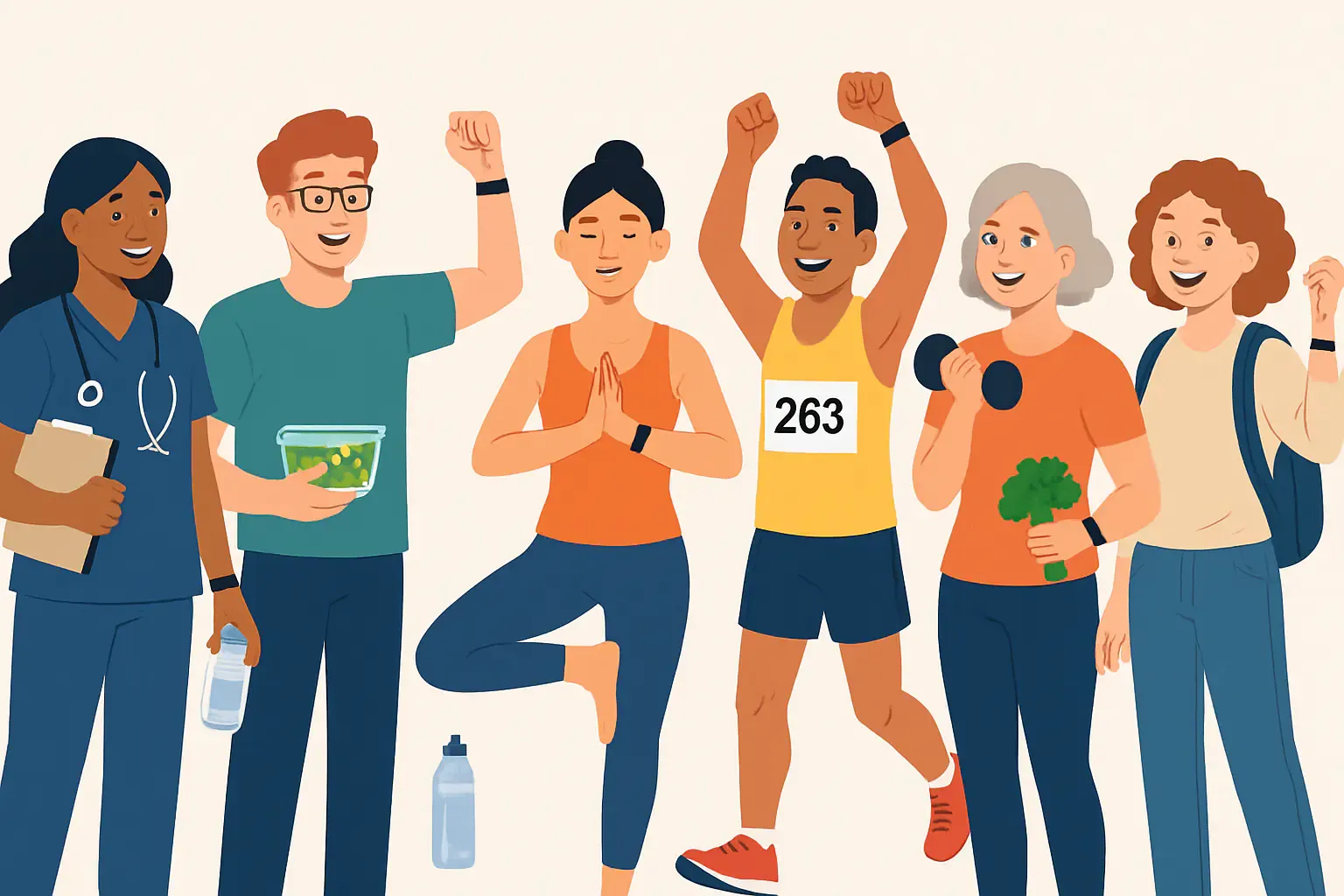 Six diverse users showcasing successful AI-guided nutrition transformations