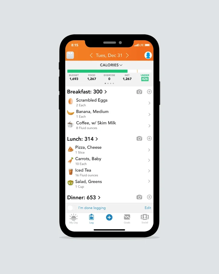 Lose It! app का इंटरफेस, जिसमें साफ डिजाइन के साथ AI फूड पहचान और आसान यूजर एक्सपीरियंस दिख रहा है