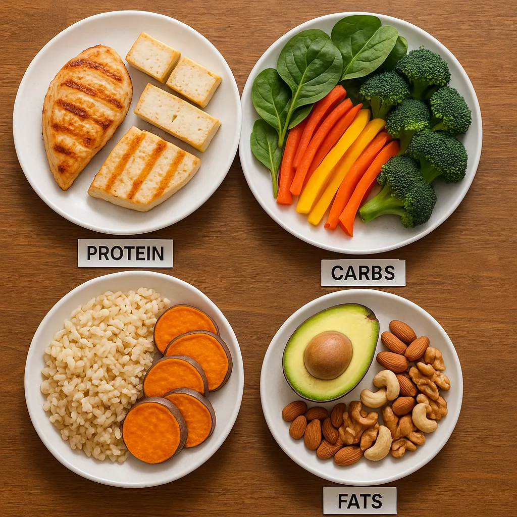 Nutrition-Focused Meal Planning showing balanced meals with protein, carbs and fats