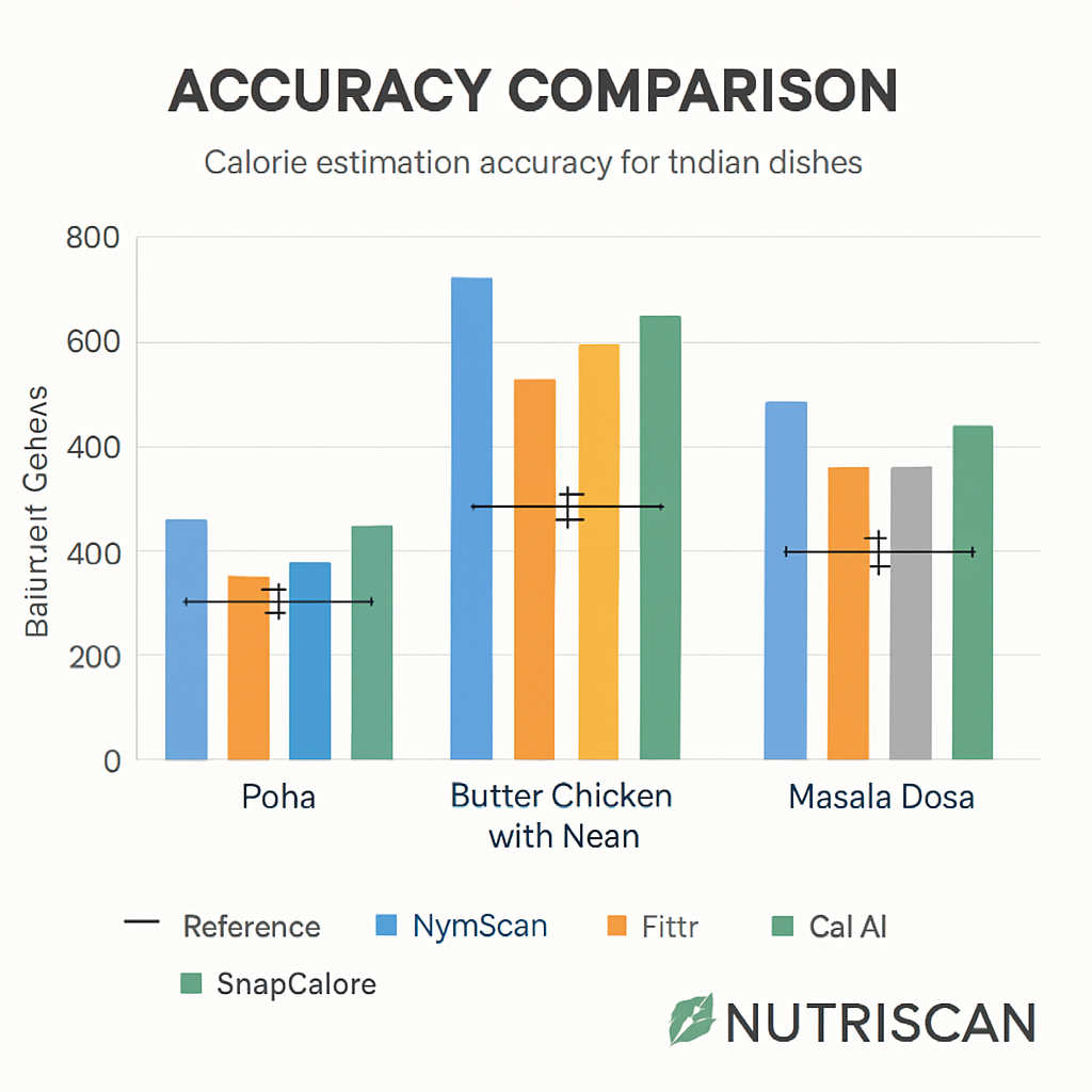 Accuracy comparison between different nutrition apps for Indian dishes