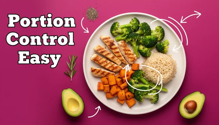 Two plates side by side demonstrating portion control: a small plate with balanced portions and a large plate with excessive food. This image visually explains the impact of plate size on portion control.