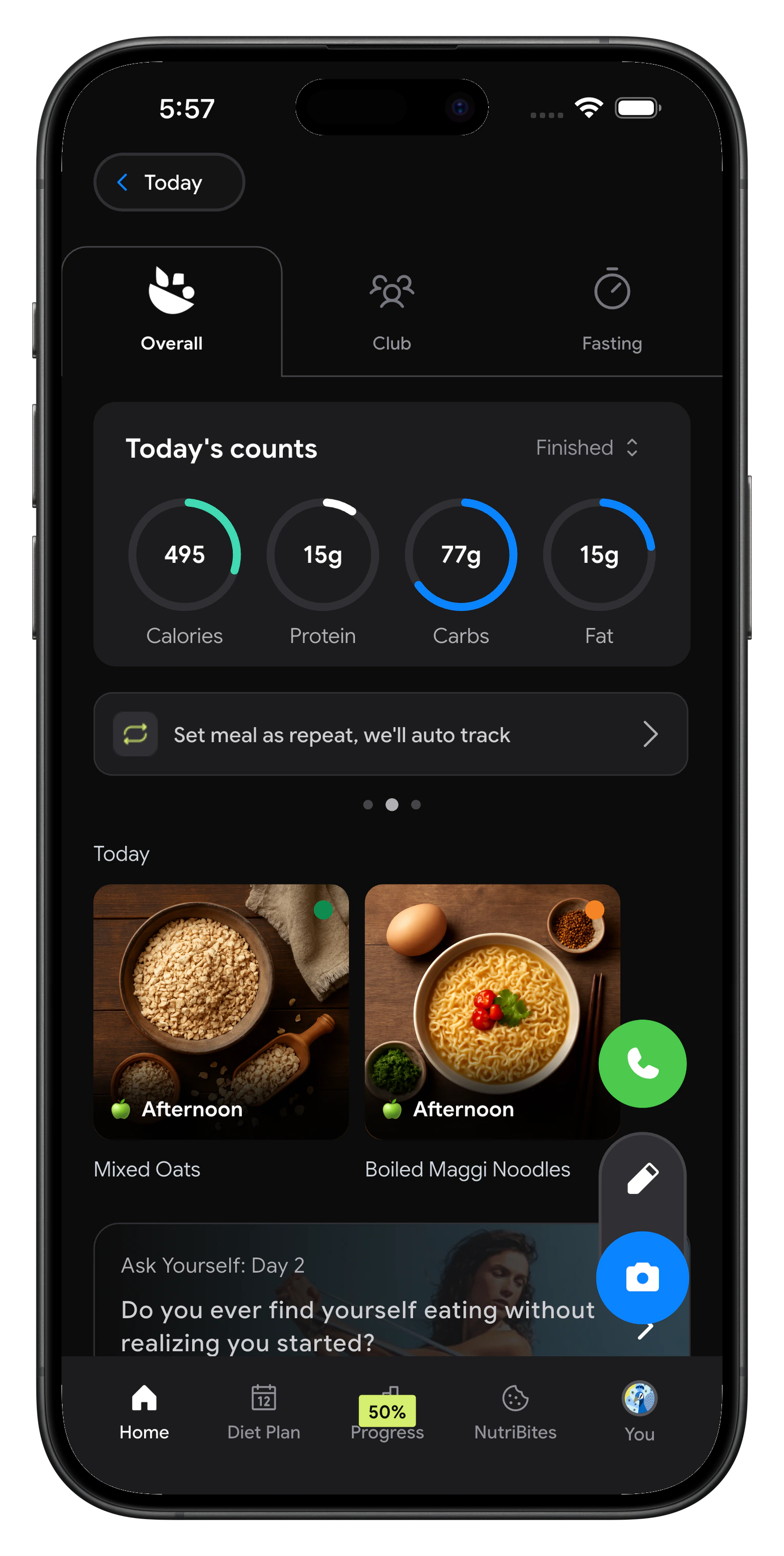 NutriScan daily calorie and macro tracking