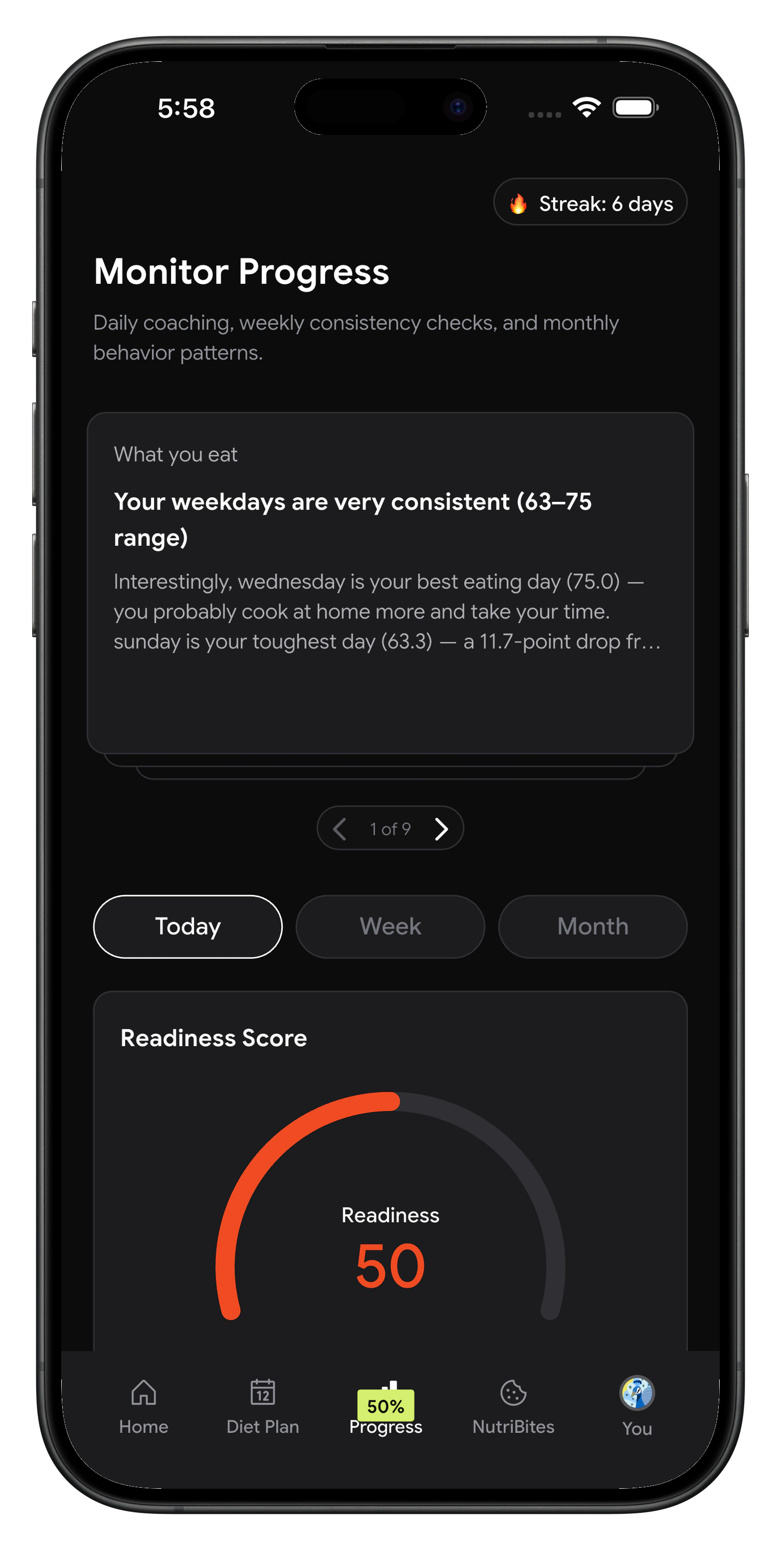 NutriScan progress insights and readiness score