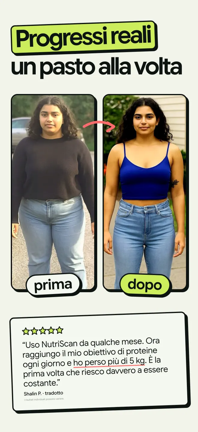 Foto prima e dopo di un'utente che ha perso più di 5 kg con NutriScan
