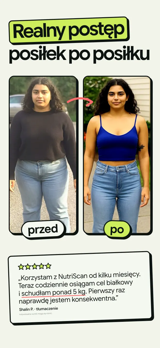 Zdjęcia przed i po użytkowniczki, która schudła ponad 5 kg z NutriScan