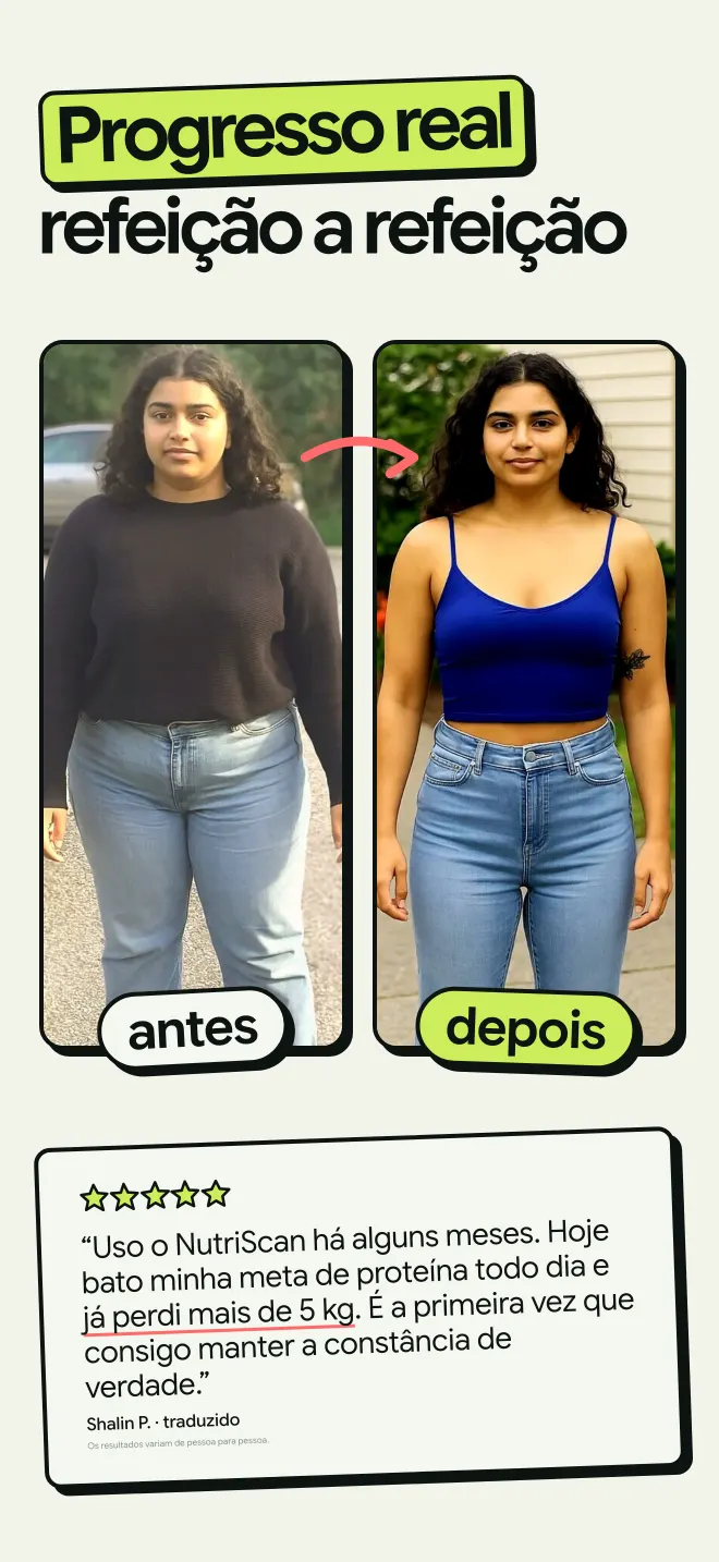 Fotos de antes e depois de uma usuária que perdeu mais de 5 kg com o NutriScan
