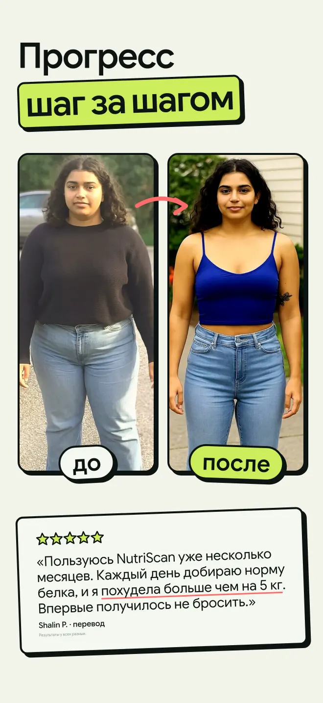 Фото до и после пользовательницы, которая похудела больше чем на 5 кг с NutriScan